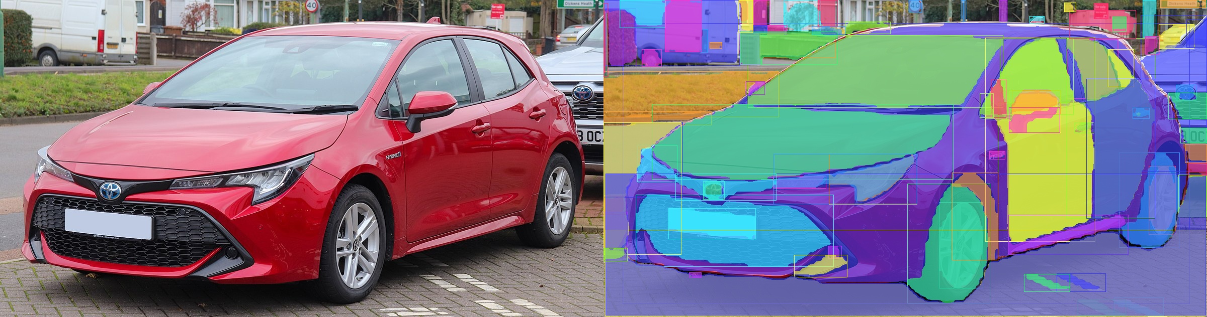 The same car with denser instance masks than the small variant.