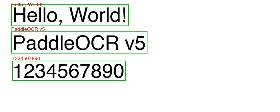 The same page with green boxes around each detected line and the recognized text.