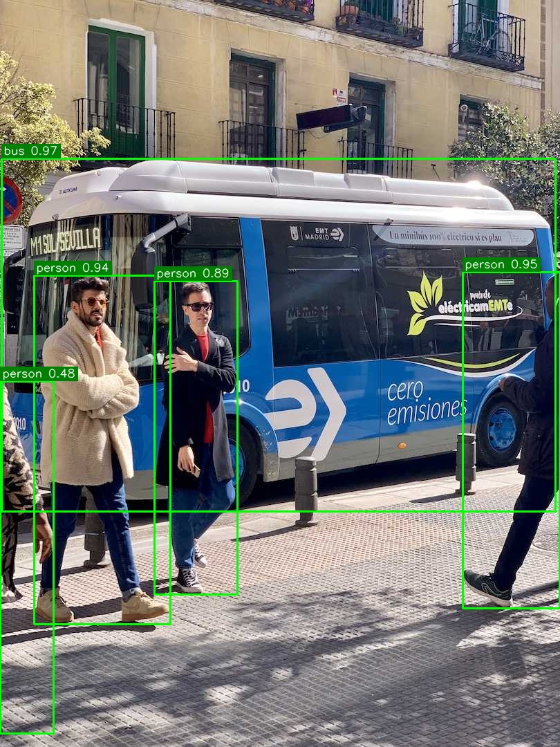 Detection boxes drawn on the bus scene.